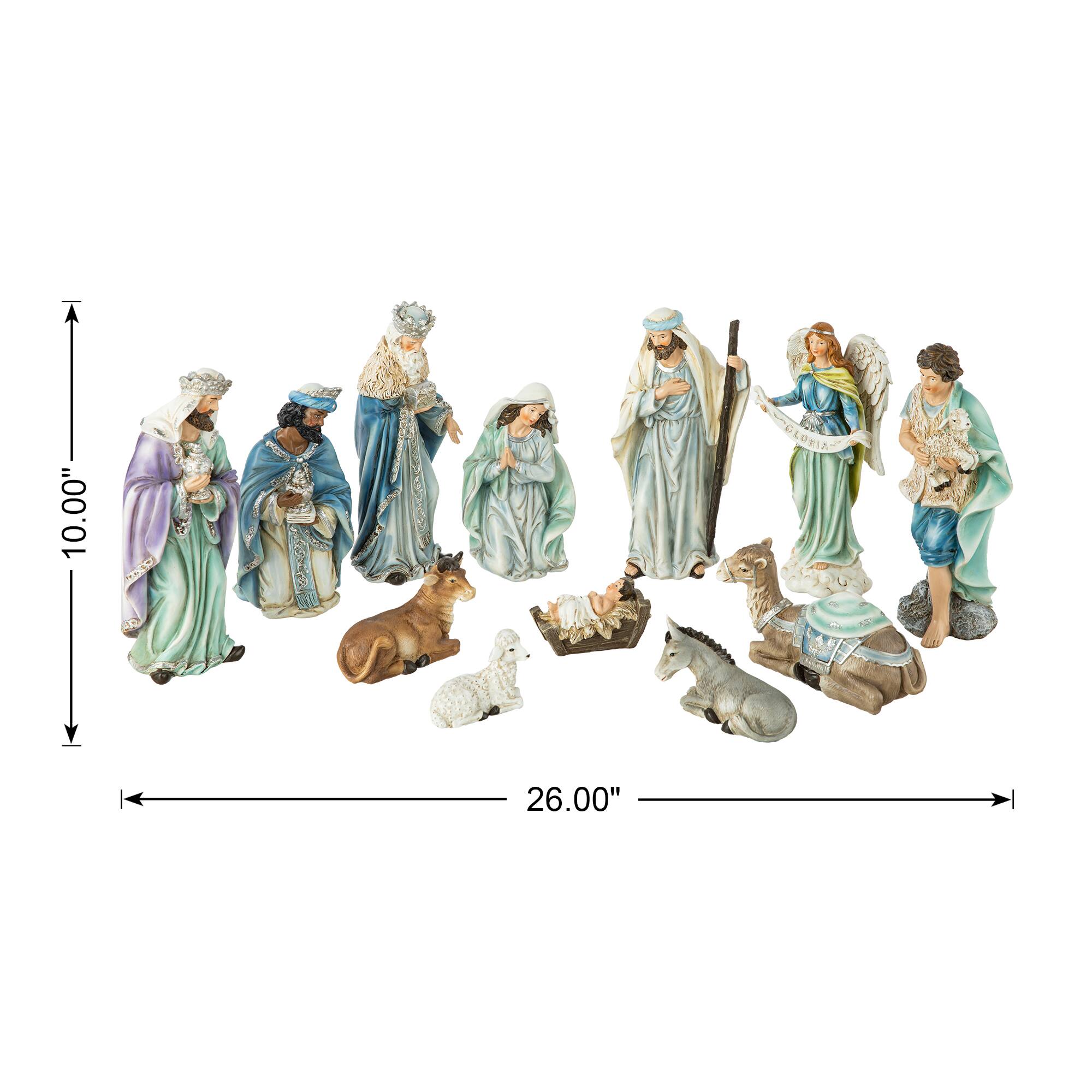 Glitzhome® 12 Piece Deluxe Blue Nativity Figurine Set